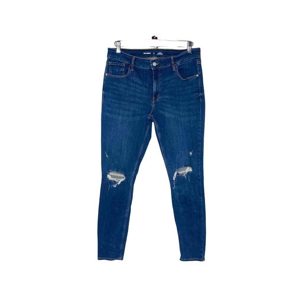 OLD NAVY Blue Distressed Rockstar Super Skinny Mid-Rise Jeans 12 Long